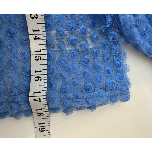 Zara Top Women's Small Blue‎ Floral Roae Bud Tulle Puff Sleeve Cropped Formal - Picture 7 of 11